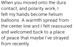 Client testimonial from a London client on distant CranioSacral integration and Polarity Therapy with Aldene, international CranioSacral Therapist and lifecoach 